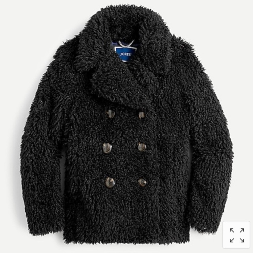 JCrew faux fur double breasted pea coat size S